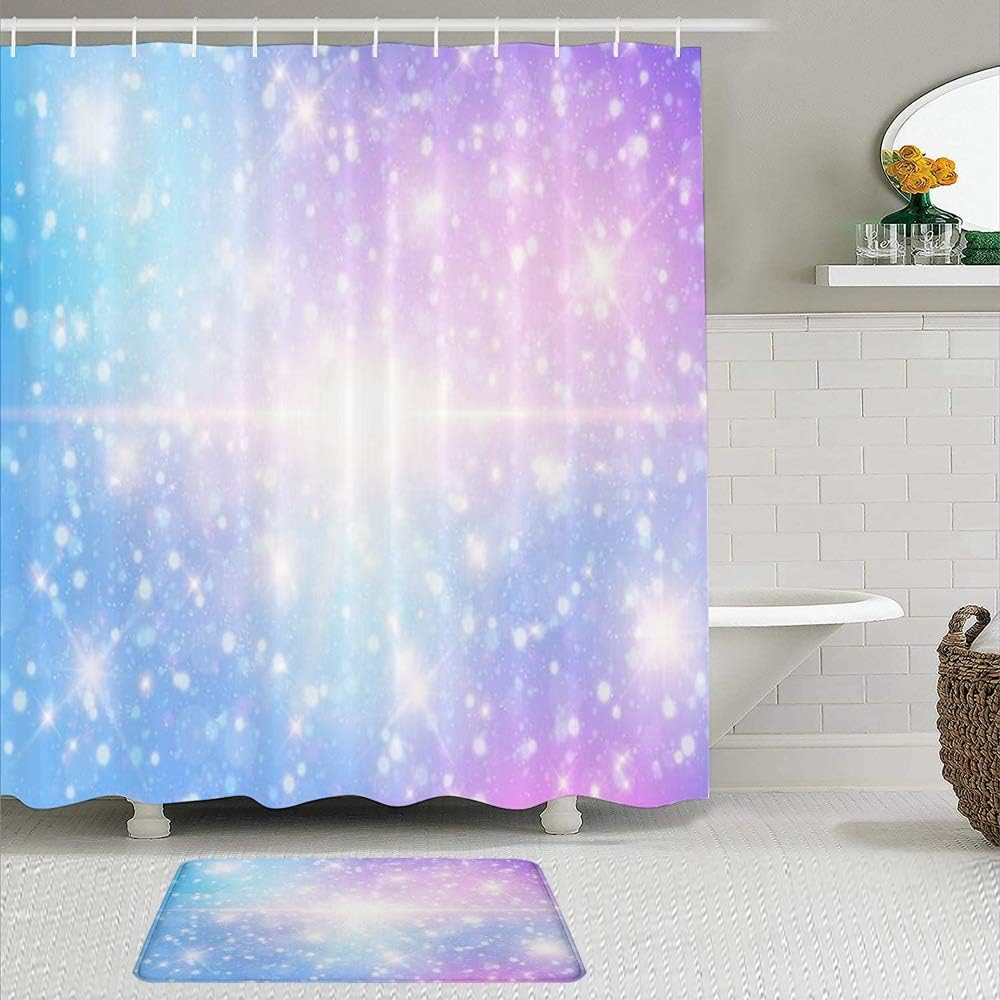 YOLIKA 2-teiliges Duschvorhangset mit Rutschfester Badematte,Lila Magie