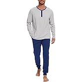 Navisting Men's Pajama Set with Henley Neckline 100% Cotton Soft and Comfortable Nightwear 2-Piece Lounge Set