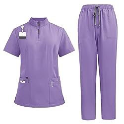 Women Scrubs Set V-Neck Stretch Tops with Pockets