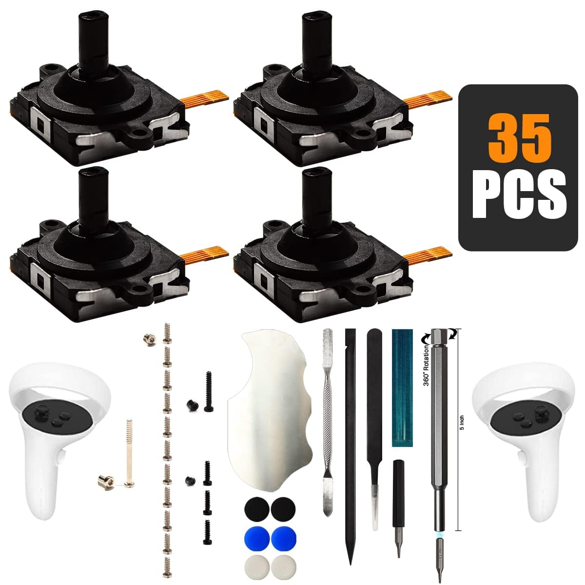 iParto 4 Pack Joystick Replacement for Oculus Quest 2 Controller Thumb Stick Replacement for Meta Quest 2 Left/Right Joystick Analog with Screws,Thumbstick Caps,Tools