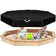 Octagon Sandbox Cover, 84x78x9in Waterproof Protective Sand Box Cover with Drawstring Closure & Reflective Handles Black 420D Oxford Cloth Sandpit Pool Lid Outdoor for Kids