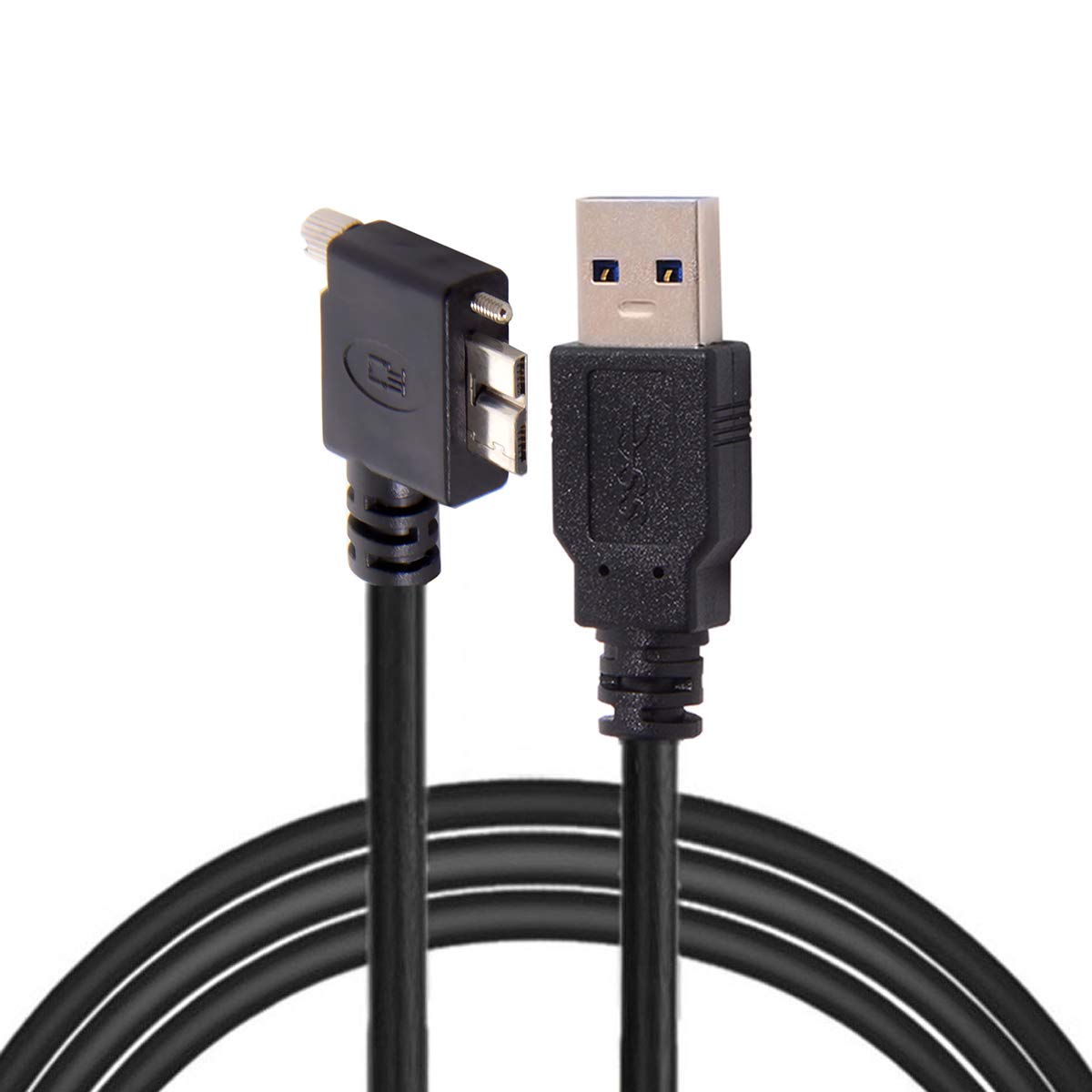 Cablecc 1.2m 90 Degree Left Angled Micro USB Screw Mount to 3.0 Data Cable for Industrial Camera