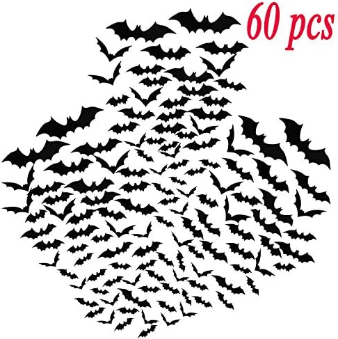 60 Pcs 3D Bats Stickers Halloween Wall Decoration Window Decor Scary Bats Party Supplies