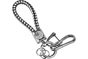 WUGIHAN Car Key Chains 1 Pack, Leather Keychains for Men and Women, Compatible with BMW, Jeep, Honda, Ford, Chevy, Lexus, Toyota, Audi, Porsche Keys Storage (A-Black/Black and White American Flag)