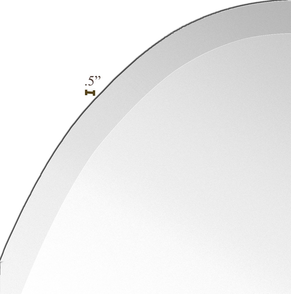 Large Simple Round Streamlined 1 Inch Beveled Oval Wall Mirror | Premium Silver Backed Rounded Mirrored Glass Panel | Vanity, Bedroom, or Bathroom | Frameless Hangs Horizontal or Vertical (24" x 36")