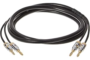 Amazon Basics Banana Plug 16AWG Speaker Cable Wire, CL2 Rated with Gold-Plated Banana-Tip Plugs (4mm), 99.9% Oxygen-Free Stranded Copper Wire, 6 foot, Black