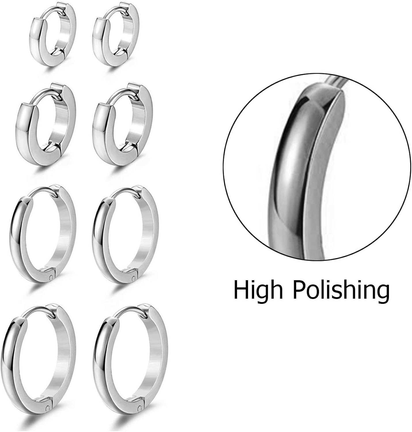 4 works Men Huggie Earrings Hinged Hoop Dangle Earrings - Image 5