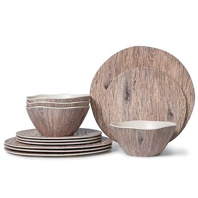 12pcs Melamine Dinnerware Set Service for Wood Kuwait Ubuy