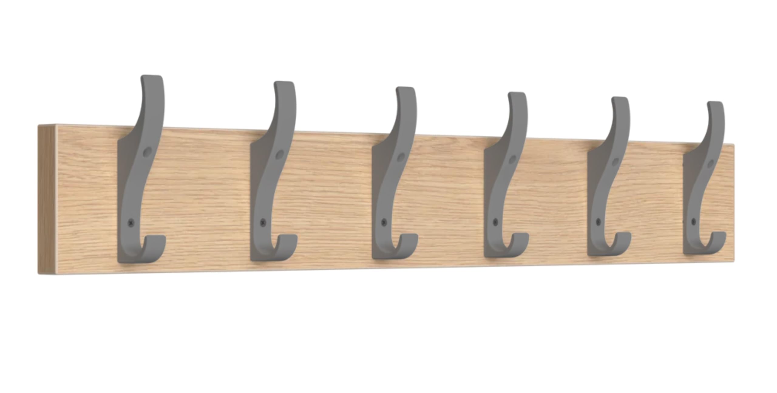 Toughook PerfectFit Hook Rail for Bag, Coat, Hat, Keys, Scarf - Wall Mounted Oak Laminate Rack - Ideal for Schools, Home and Work (6 Hook Grey)