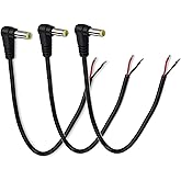 EAHOSUCC 3PCS Short 18AWG 90 Degree DC Power Pigtail,0.3M/1FT 7A 5.5mm x 2.5mm Right Angle DC Power Cable Male Plug Pigtail for CCTV Camera,Surveillance