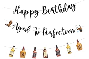 Refavor Happy Birthday Banner Men, 3pcs Aged to Perfection Birthday Party Banners Decor Supplies, Wine Whiskey Beer Theme Party Decor