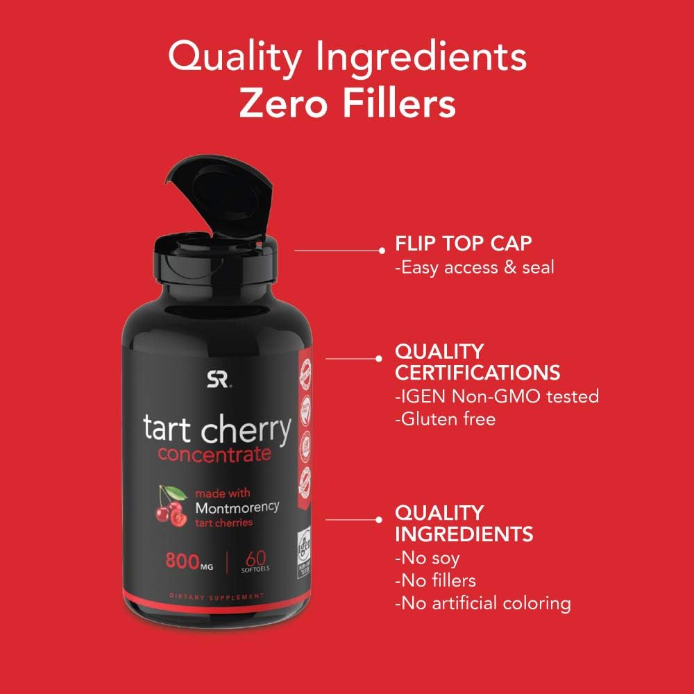 Tart Cherry Concentrate - Made from Montmorency Tart Cherries; Non-GMO & Gluten Free (60 Liquid Softgels): Health & Personal Care