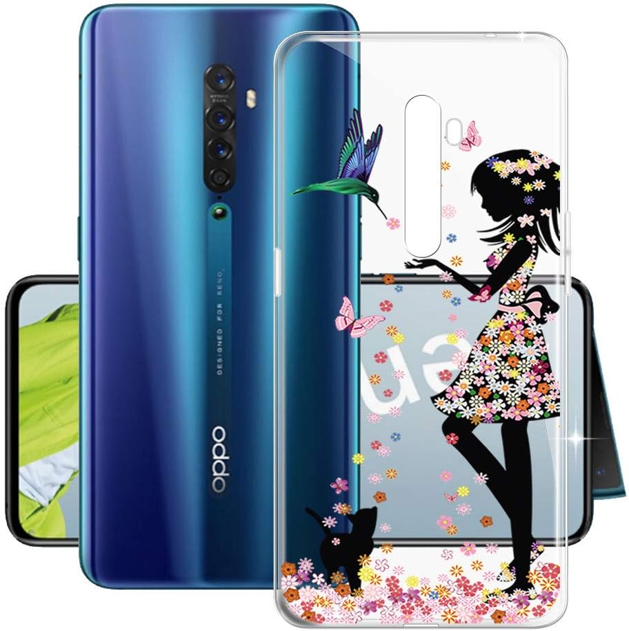 Oppo Reno 2 Case, HHUAN Shock-Absorption Flexible Soft Transparent Girl TPU Shell Silicone Gel Resistant Protective Case Bumper Cover for Oppo Reno 2 (6.55")