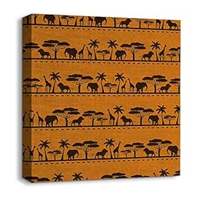 Canvas Wall Art African Culture Pattern Painting Artwork for Home Prints Framed - 12x12 inches
