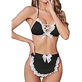 NewBull Sexy Maid Lingerie for Women Naughty Cosplay Costume French Maid themed Anime Outfit Sets with Lace Apron