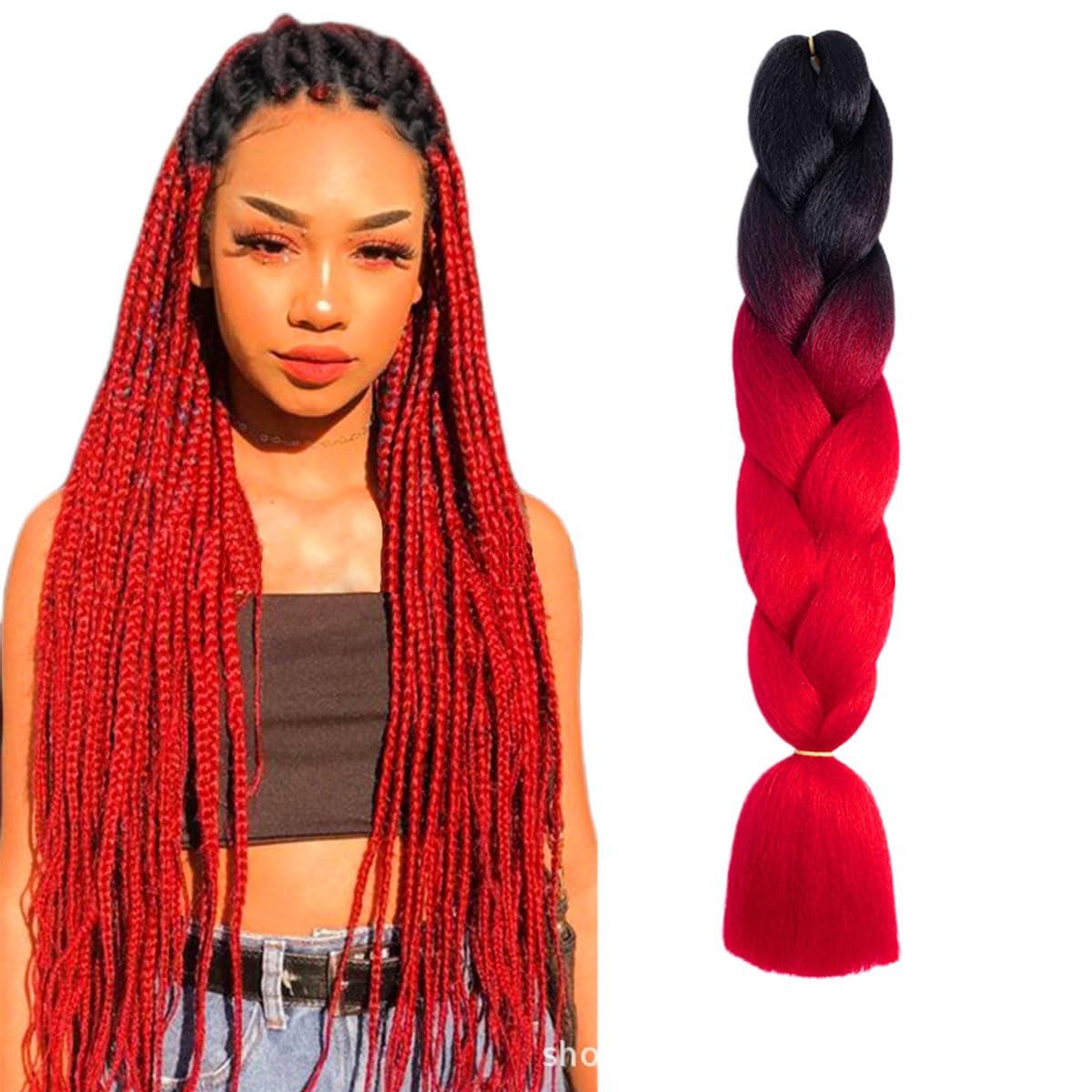 prinfantasy Hair Extensions African Braid High Temperature Pre Stretched Colorful Yaki Texture 24 Inch Dark Red Braiding Hair,GBBZ041 — image 1
