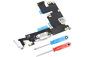 MMOBIEL iPhone 6 Plus A1522 A1524 A1593 Replacement USB Charging Port with 2 Screwdrivers White with Silver Microphone
