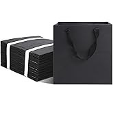 HUAPRINT Black Paper Bags with Handles,Gift Bags Bulk 12 Pack,10x10x10inch Large Square Size,Paper Shopping Bags, Kraft, Party, Favor, Birthday,Goody, Take-Out, Merchandise, Retail Bags