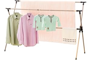 YUBELLES Clothes Drying Rack, Adjustable and Foldable Laundry Rack, Space Saving Hanger Rack, Retractable 47-79 Inch Clothes Rack Heavy Duty Garment Rack for Indoor/Outdoor