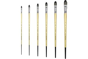 XDT ART SUPPLIES XDT#6386 Filbert Artist Paint Brush 6 Piece Set Medium Stiff Black Hog Bristle Extra Long Handle #1#3#5#7#9#11, Acrylic Oil Watercolor