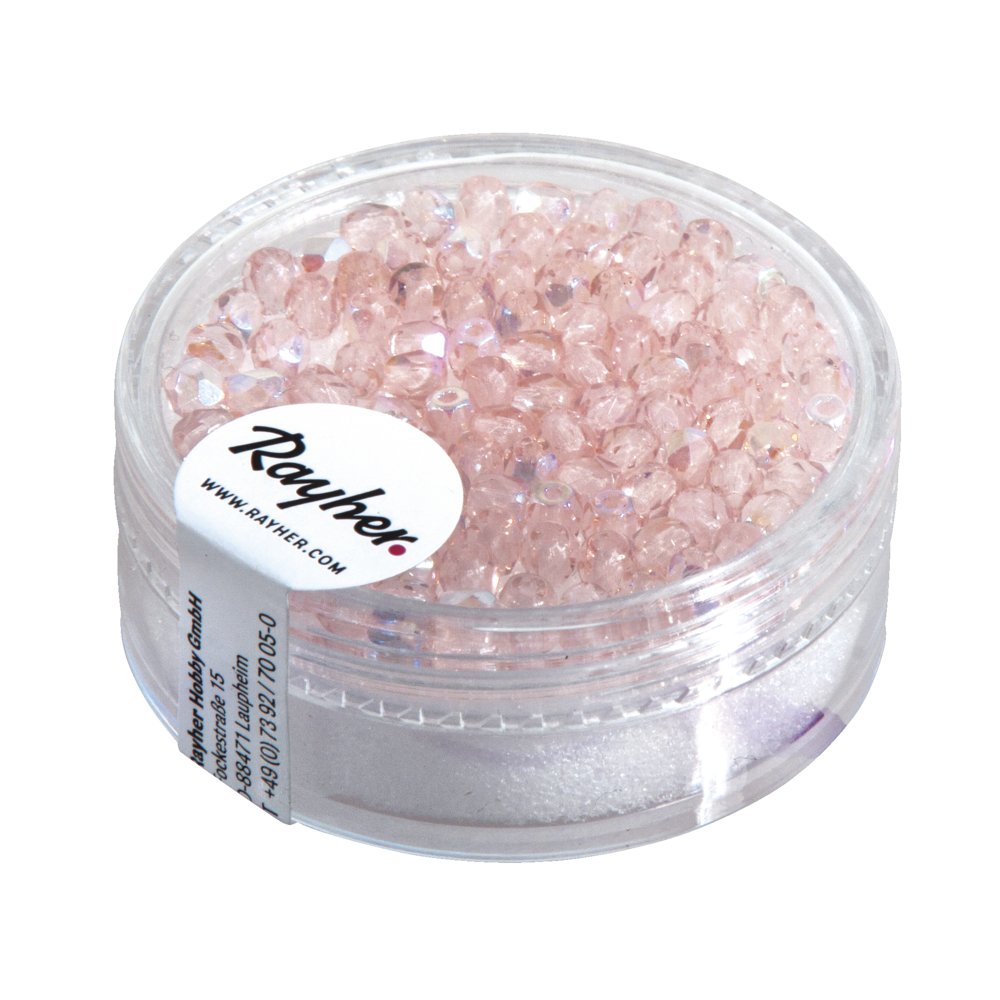 Rayher 14202308 Glass Cut Pearls 3 mm with Iridescent Pack of 100, rose quartz