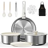 EVOFAR 14 pcs Stainless Steel Cookware Set, Detachable Pots and Pans Set with Removable Handle, Non Toxic Space Saving RV Cam