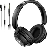 BeAttack Wired Over Ear Headphones Studio Monitor & Mixing DJ Stereo Headsets with 50mm Drivers and 1/4 to 3.5mm Jack for Cellphone Type C AMP Computer Recording Podcast Keyboard Guitar Laptop Black
