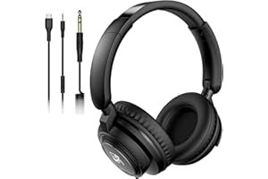 BeAttack Wired Over Ear Headphones Studio Monitor & Mixing DJ Stereo Headsets with 50mm Drivers and 1/4 to 3.5mm Jack for Cellphone Type C AMP Computer Recording Podcast Keyboard Guitar Laptop Black