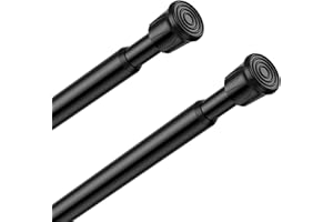 QINGYUN 2 Pack Spring Tension Rods 28-48 Inches,5/8" Diameter Black Spring Loaded Curtain Rods,Adjustable Small Short Tension Curtain Rod for Windows,Kitchen, Doorway,Bathroom,Cupboard Bars