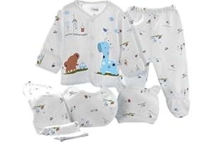 GAJAOUS 5PCS Newborn 0-3M Boys Girls Baby Cotton Clothes Tops Hat Pants Suit Outfit Sets OneSize