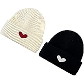CORIRESHA Women's Cute Heart Embroidery Beanie Soft Knitted Hat