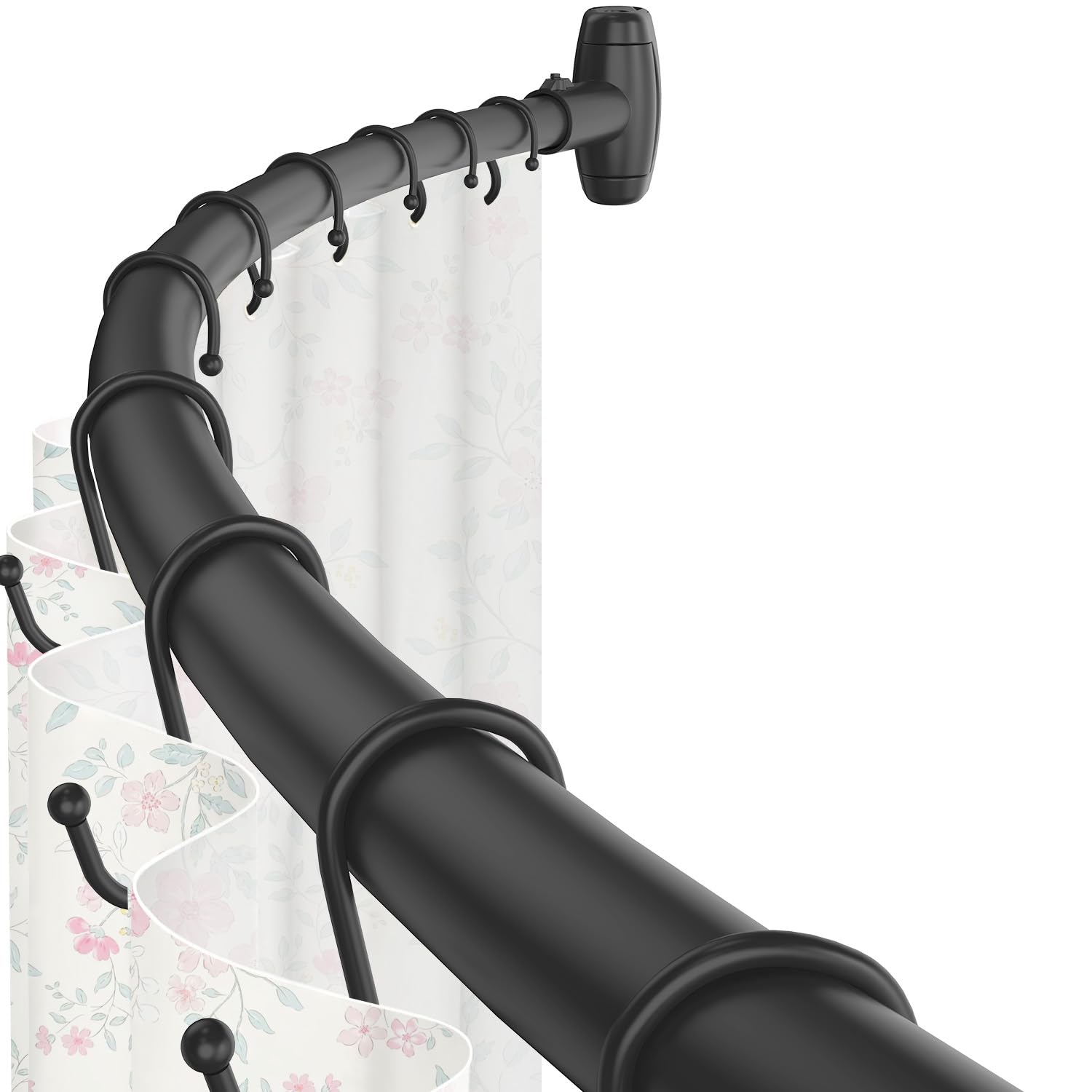 Photo 1 of Curved Shower Curtain Rod,Matte Black Round Shower Curtain Rod 48 to 64 Inches Adjustable Rounded Bowed Shower Rods for Bathroom,Bathtub, More Shower Space,Need to Drill