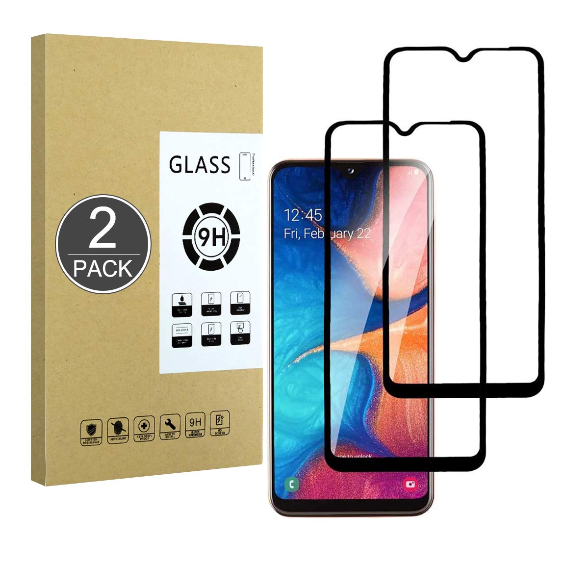 E-Hamii Full-Coverage Film Compatible with Samsung A20E[Black],[Full Screen Glued][Anti-scratch] Premium 9H Tempered Glass Protective Cover,for Samsung A20E