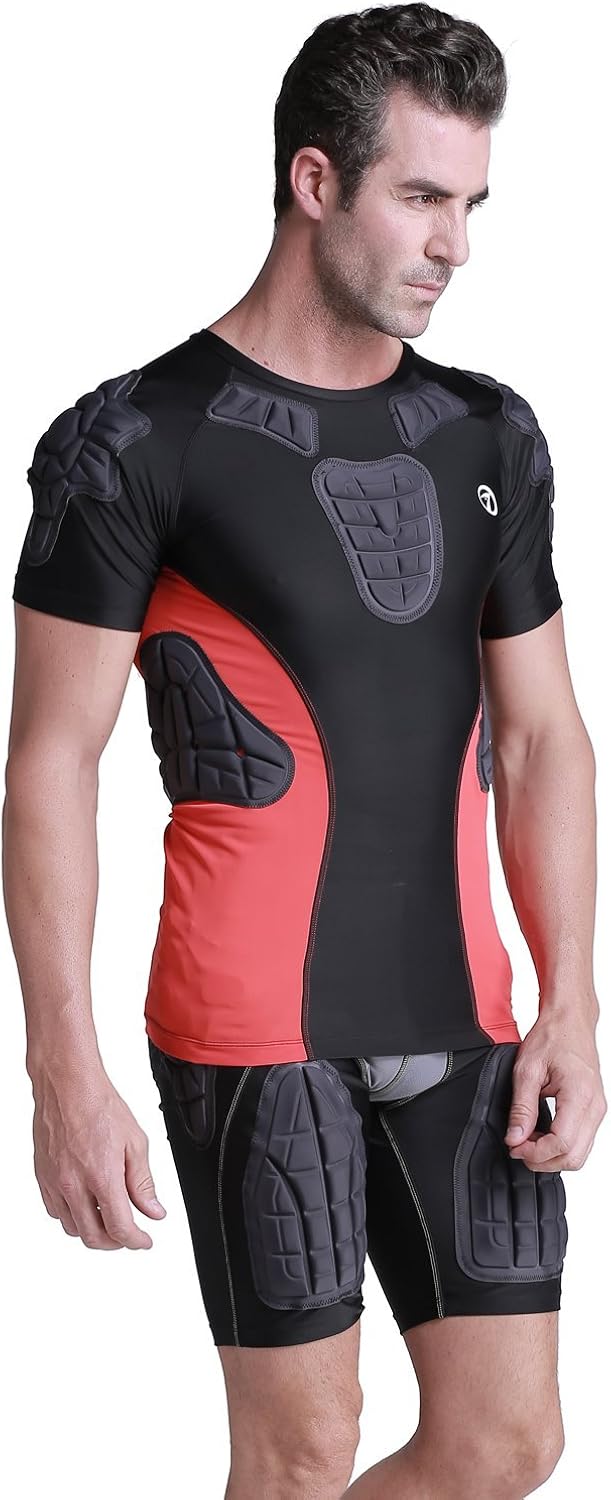 TUOY Men's Padded Compression Shirt Protective T Shirt Rib Chest Protector for Football Paintball Baseball: Clothing