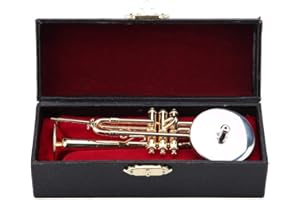 HZTYYIER Instrument Ornament, Gold Plated Miniature Trumpet Ornament Replica Musical Model with Gift Case for Christmas Birthday Gifts