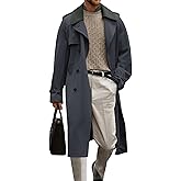 Runcati Mens Trench Coat Double Breasted Notched Lapel Long Jacket Fall Casual Classic Overcoat with Belt