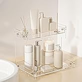 Acliys Bathroom Counter Organizer Countertop 2 Tier Storage Acrylic Corner Makeup Organizer for Perfume Stand, Vanity Holder, Dresser Tray, Spice Rack, Skincare, Coffee Bar, Room Decor (Clear)