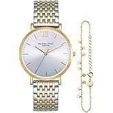 VICTORIA HYDE Two Tone Watches for Women, Silver and Gold Womens Watch for Large Wrist, Stainless Steel Ladies Watches Set with Bracelet