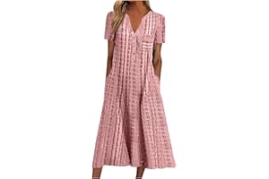 SGASY Summer Dresses for Women 2024 Plus Size Short Sleeve Button Down Boho Midi Sun Dress House Dress with Pockets