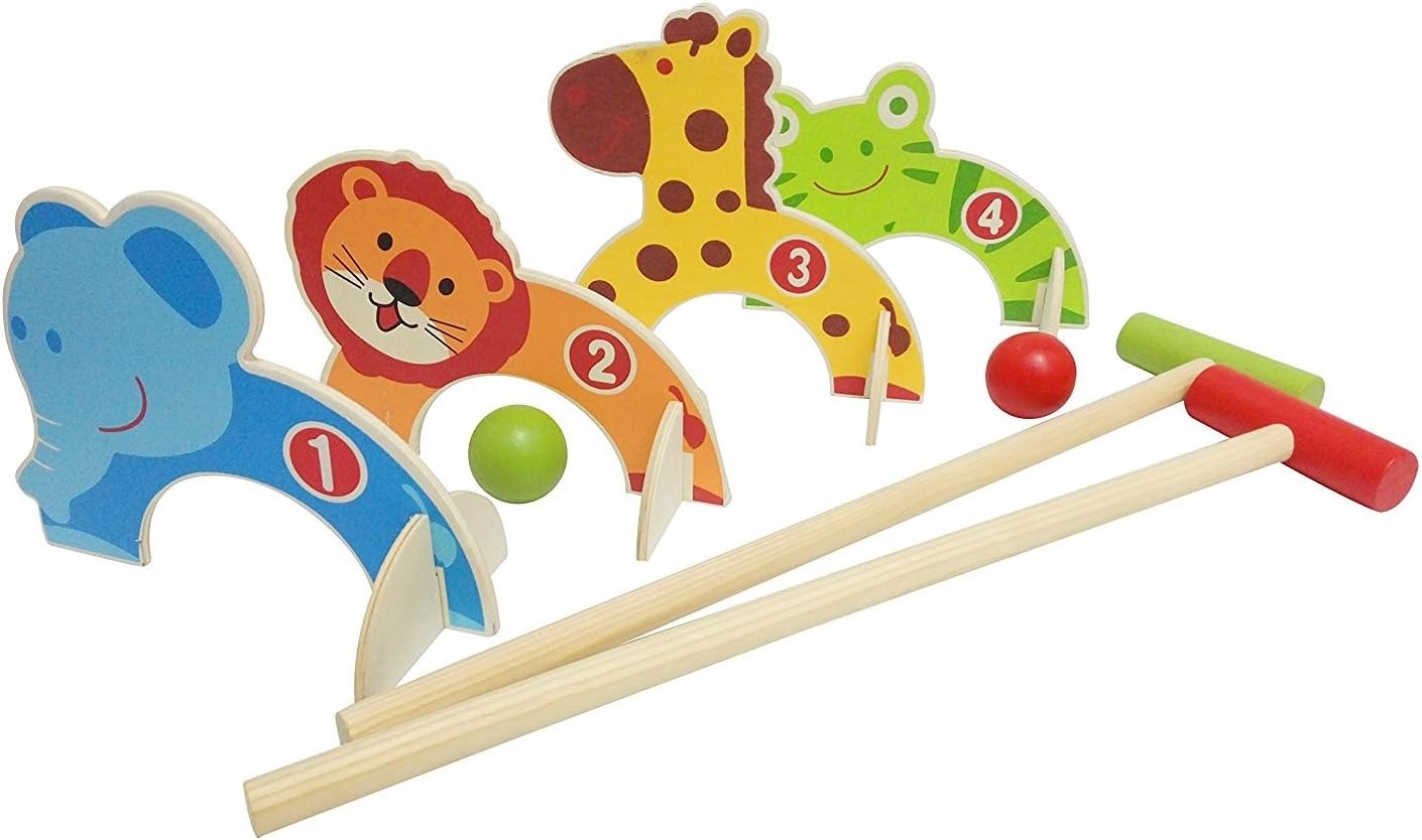 Quickdraw Kids Croquet Toy Set Wooden Animal Garden Outdoor Childrens Play Lawn Games