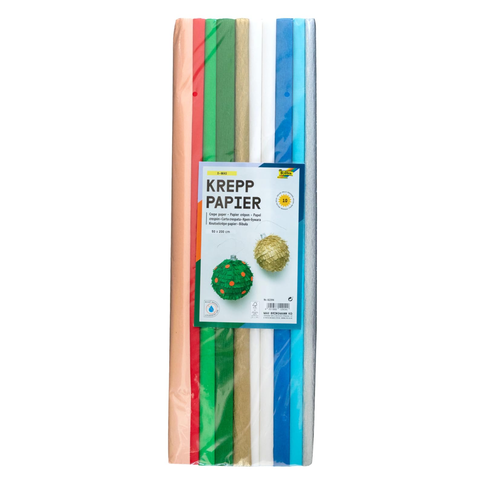 folia 82394 - Crepe Paper - Assortment X - Mas, 10 Rolls in, Each Roll Approx. 50 x 200 cm, Very Elastic and Thin Paper, with an uneven and rough surface