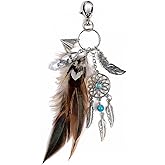Angyape Bag Charms Purse Charms for Handbags Boho Keychain Crystal Feather Evil Eye Keychain Western Accessories for Women