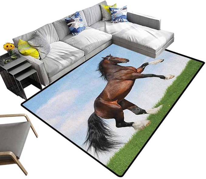 Camping Mat Horses, Modern Area Rug Pad Bay Horse Pacing on