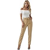Hybrid & Company Women's Paper Bag Pants Casual Slim High Waist Pants with Bow Knot