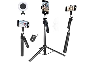 FCCABIN Extendable Auto Face Tracking Phone Tripod Stand, Compatible for Android/iPhone, 360° Rotation Selfie Sticks with Light, Smart AI Facial Recognition, Cameraman Shooting for Video, Vlog, Live Stream