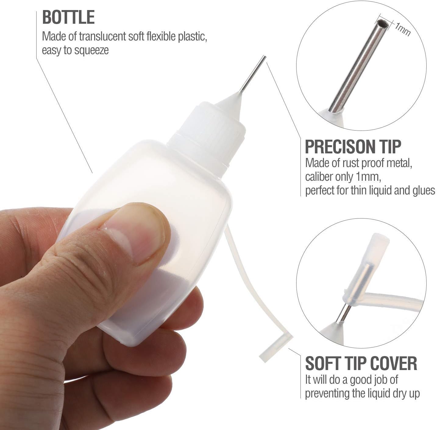 Hyber&Cara 10Pcs Plastic Squeeze Applicator Needle Bottle 30ml / 1 Oz Quilling Glue Bottle for Liquid Glue Oil DIY Craft Quilling Tool - Image 4