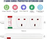 ExtraStar 2 Way Double Socket Extension Lead 3M Surge Protected 13A White view 2