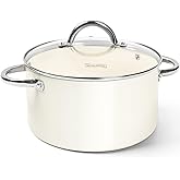 MICHELANGELO Stock Pot with Lid, 6 Quart Soup Pot with Lid for Cooking, Non Stick Ceramic Coating, Stainless Steel Handle, Induction Compatible, Cream