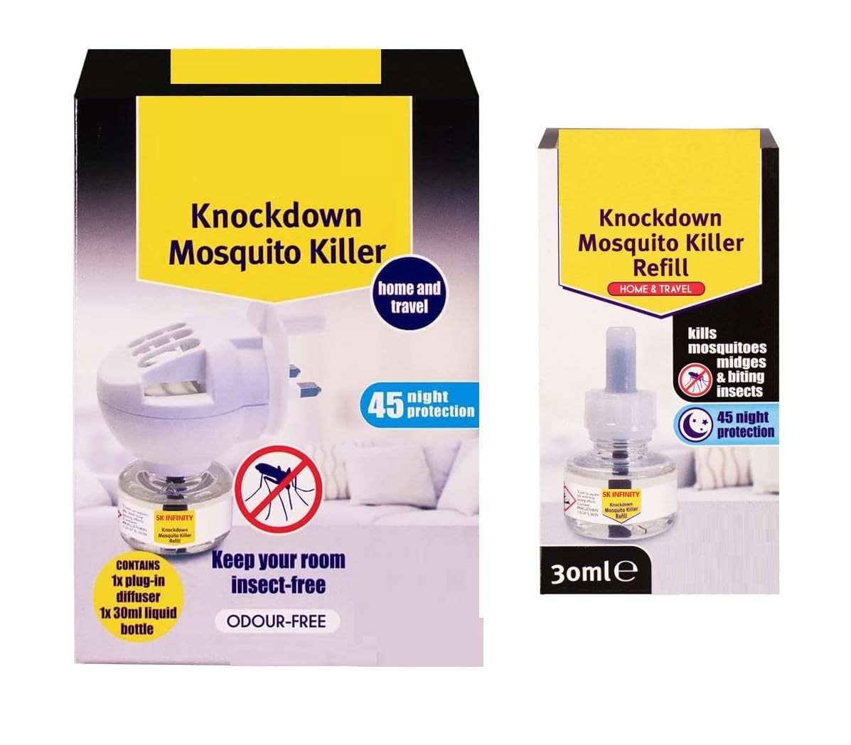 Knockdown Mosquito Killer Plug-in- 30ml Refills-Plug-in Insect Killer-Keep Your Room Insect Free - Lasts for up to 45 Nights Home And Travel(Plug +30ml Refill)