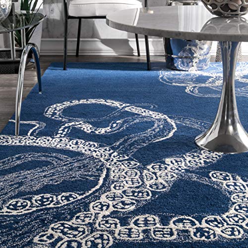 nuLOOM Octopus Tail Abstract Wool Area Rug, 3' x 5', Navy